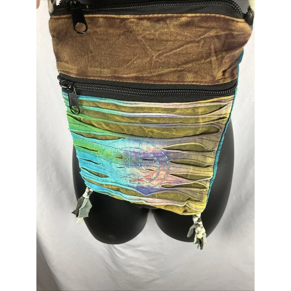 Women's Boho Hippie Tie Dye Peace Sign Crossbody Bag Patchwork Festival Purse